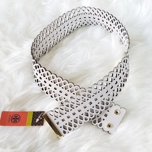 Tory Burch perforated leather belt white medium